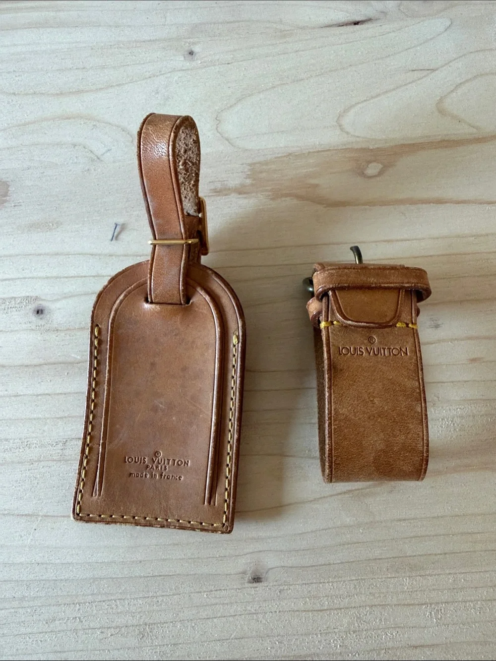 Louis Vuitton Tan Leather Luggage Tag and Key Holder Set